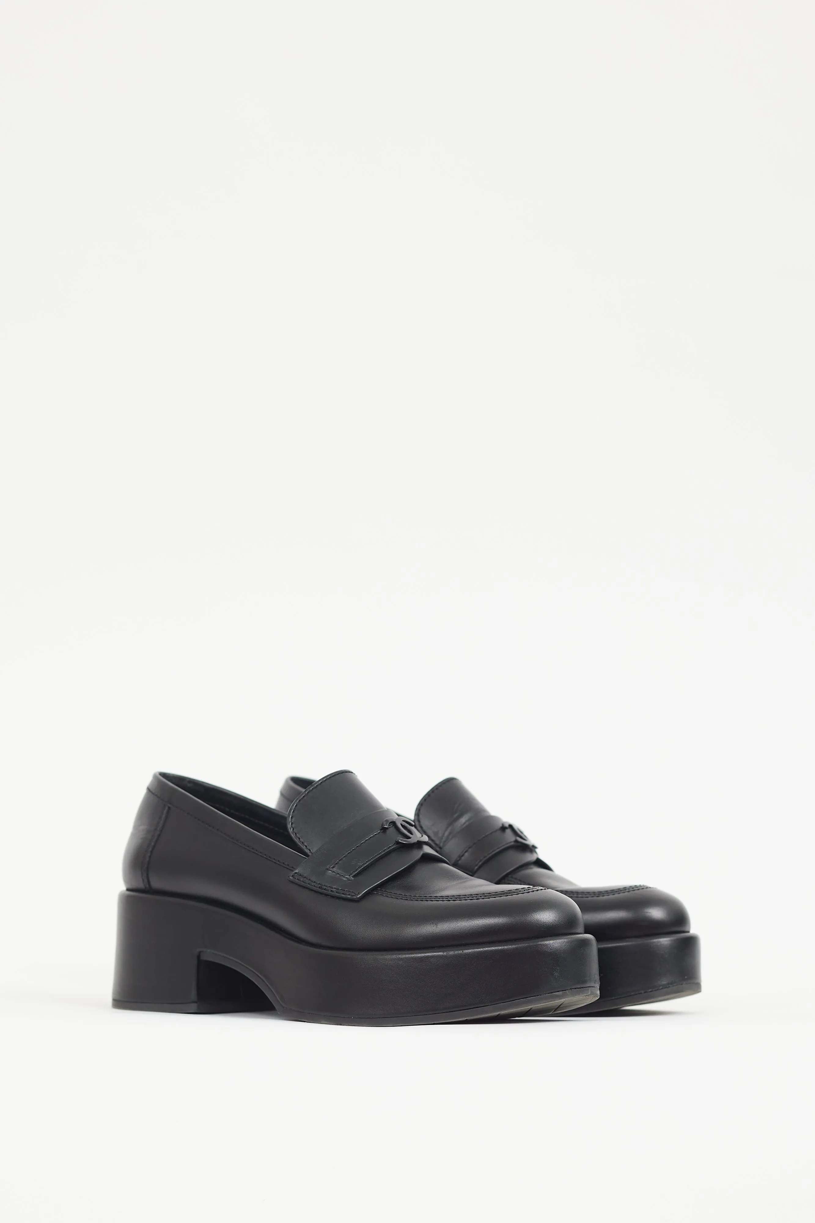 Black Leather CC Platform Loafer