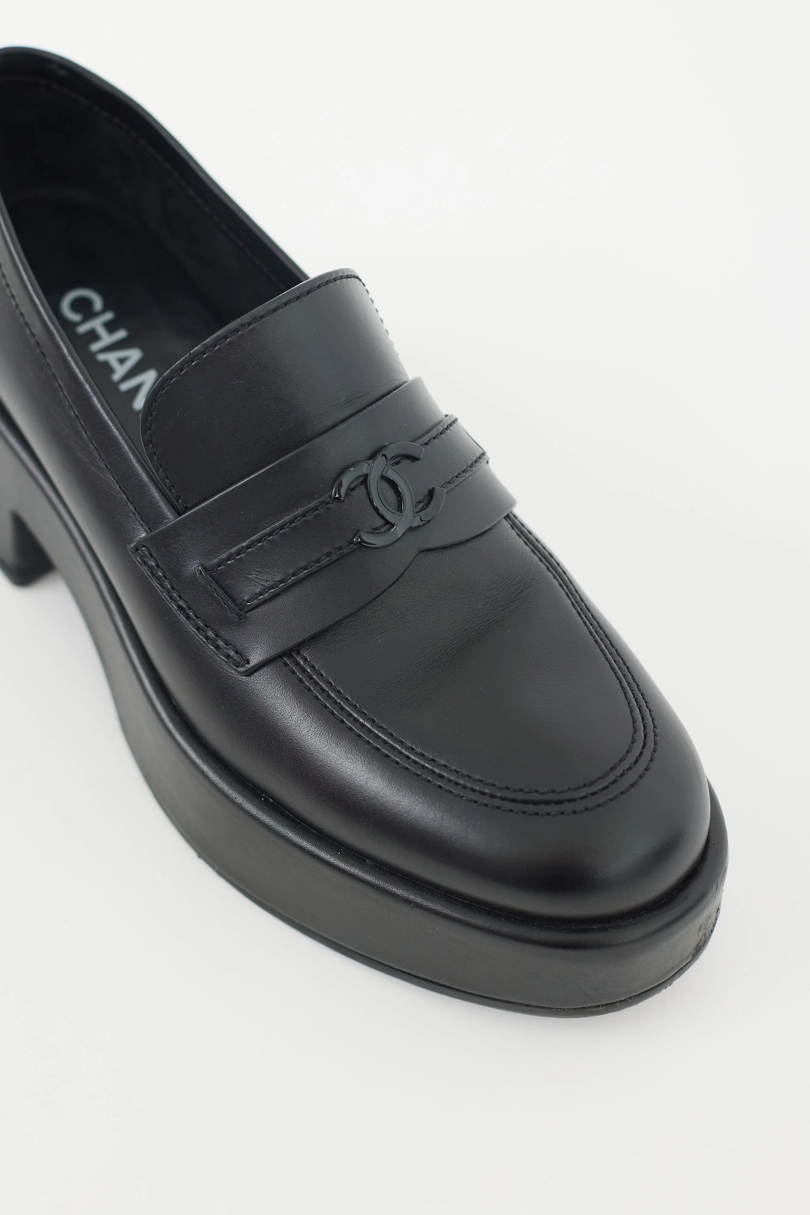 Black Leather CC Platform Loafer