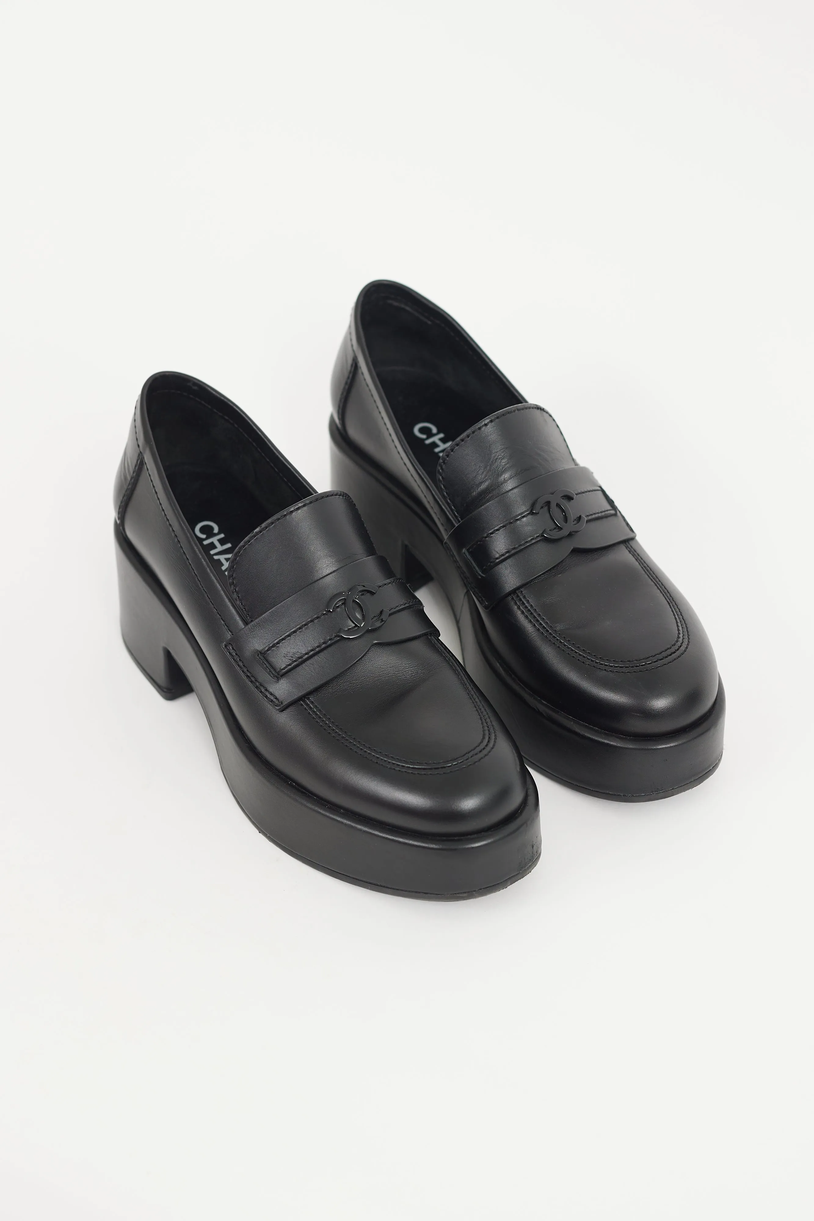 Black Leather CC Platform Loafer