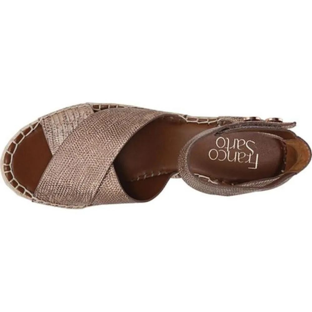 Carma Copper Leather Franco Sarto Ankle Strap Wedge Sandal