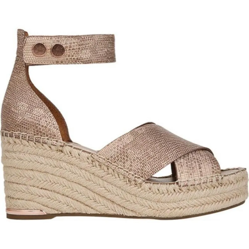 Carma Copper Leather Franco Sarto Ankle Strap Wedge Sandal