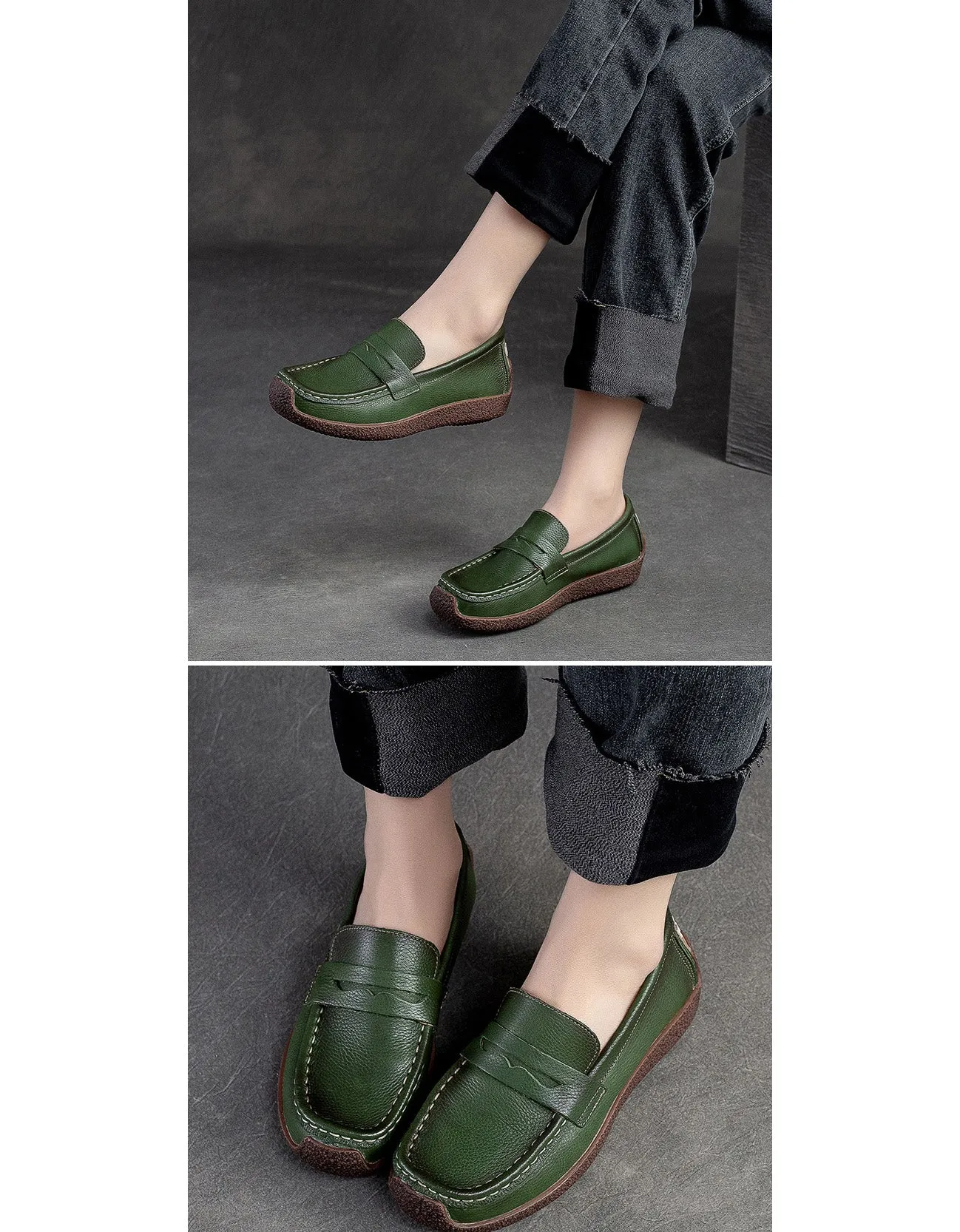 Comfortable Soft Leather Slip On Loafers for Women