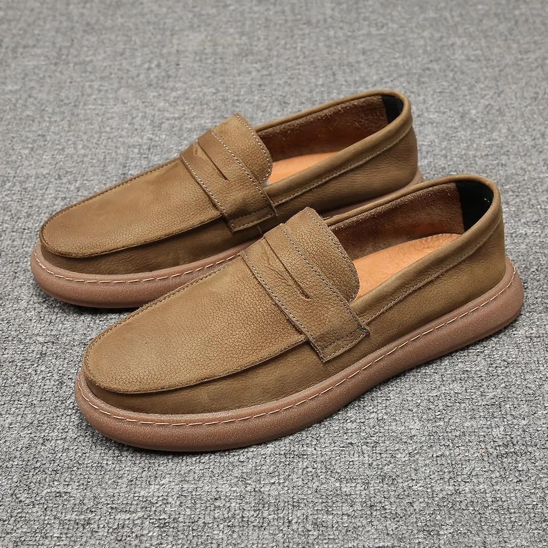 Flat Loafer for Men Leather Slip-on Business Dress Shoes Driving Moccasins Casual Boat Soft Shoes