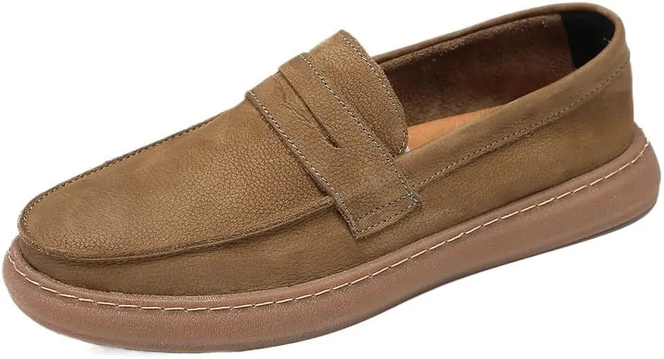 Flat Loafer for Men Leather Slip-on Business Dress Shoes Driving Moccasins Casual Boat Soft Shoes
