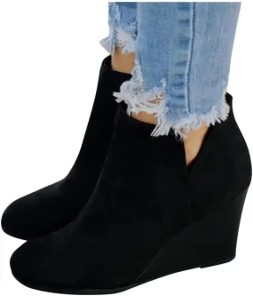 Gibobby Booties for Women Wide Width Women's Ankle Boots Slip On Loafers Pointed Toe Chunky Block Low Heel Office Dress Casual Shoes Cutout Booties Black