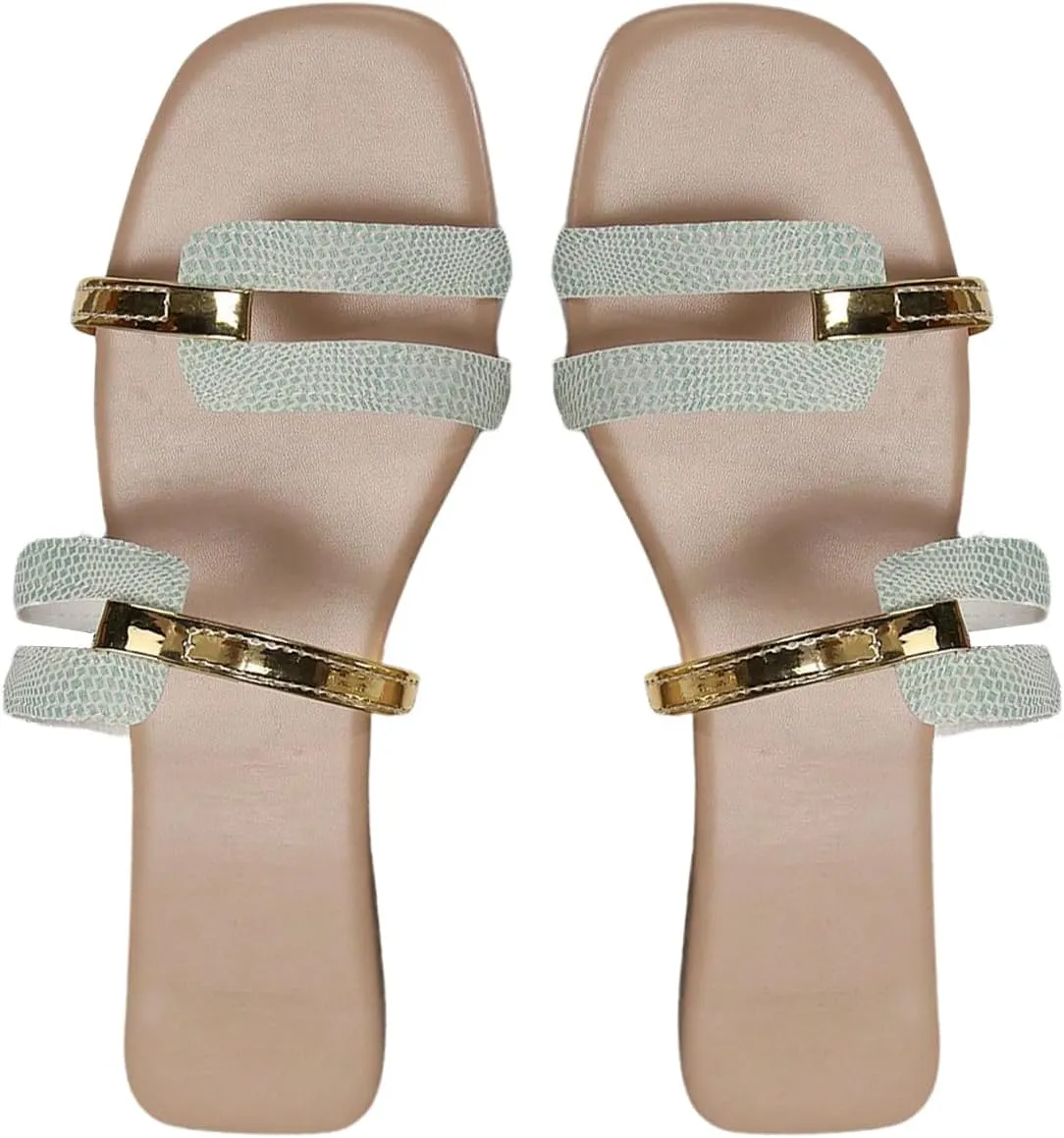 GORGLITTER Women's Trendy Chain Flat Sandals Metallic Double Strappy Slide Sandals
