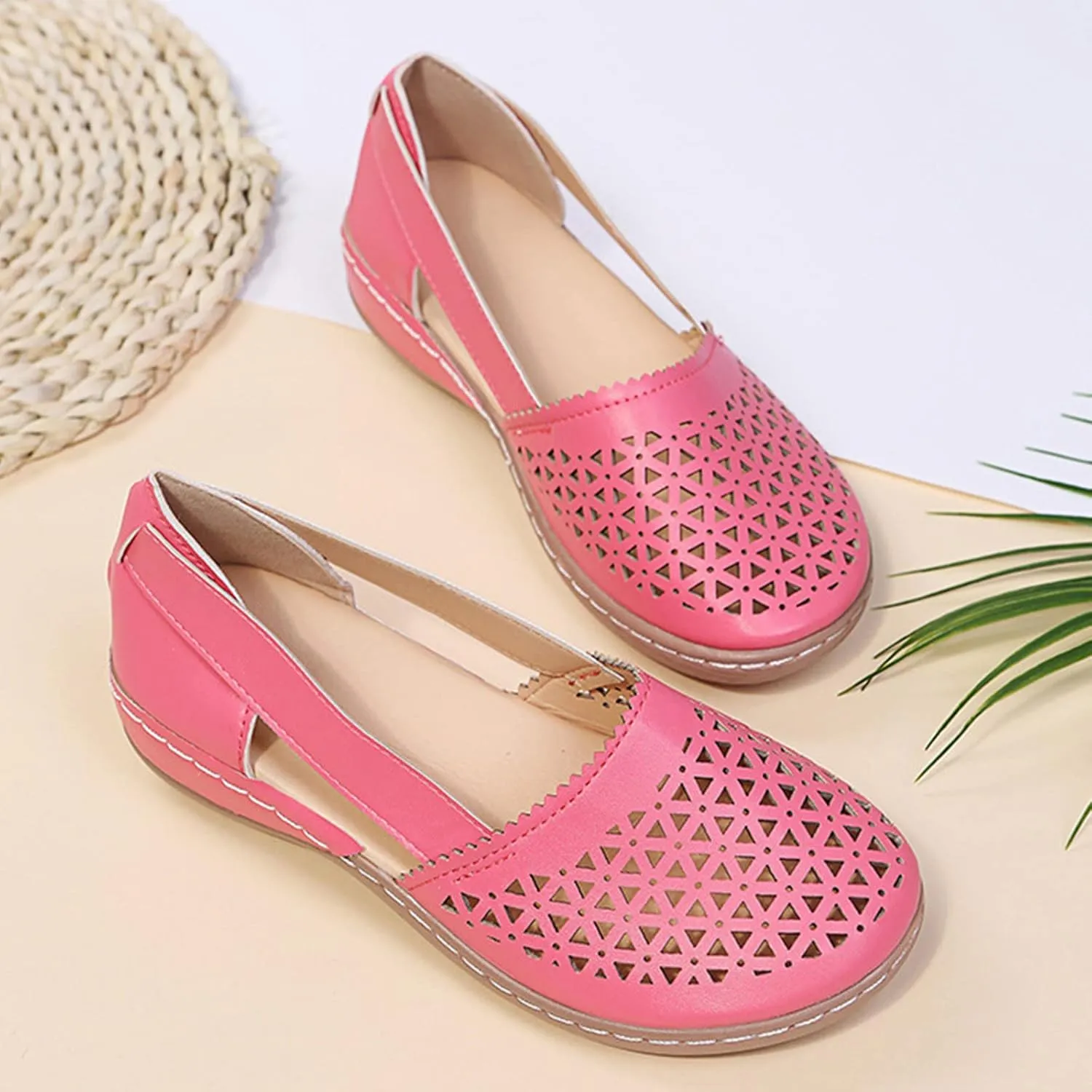 Hollow Out Sandals for Women Fashion Black Beach Shoes Solid Color Magnolia Aster Loafer Flat Workout Dressy