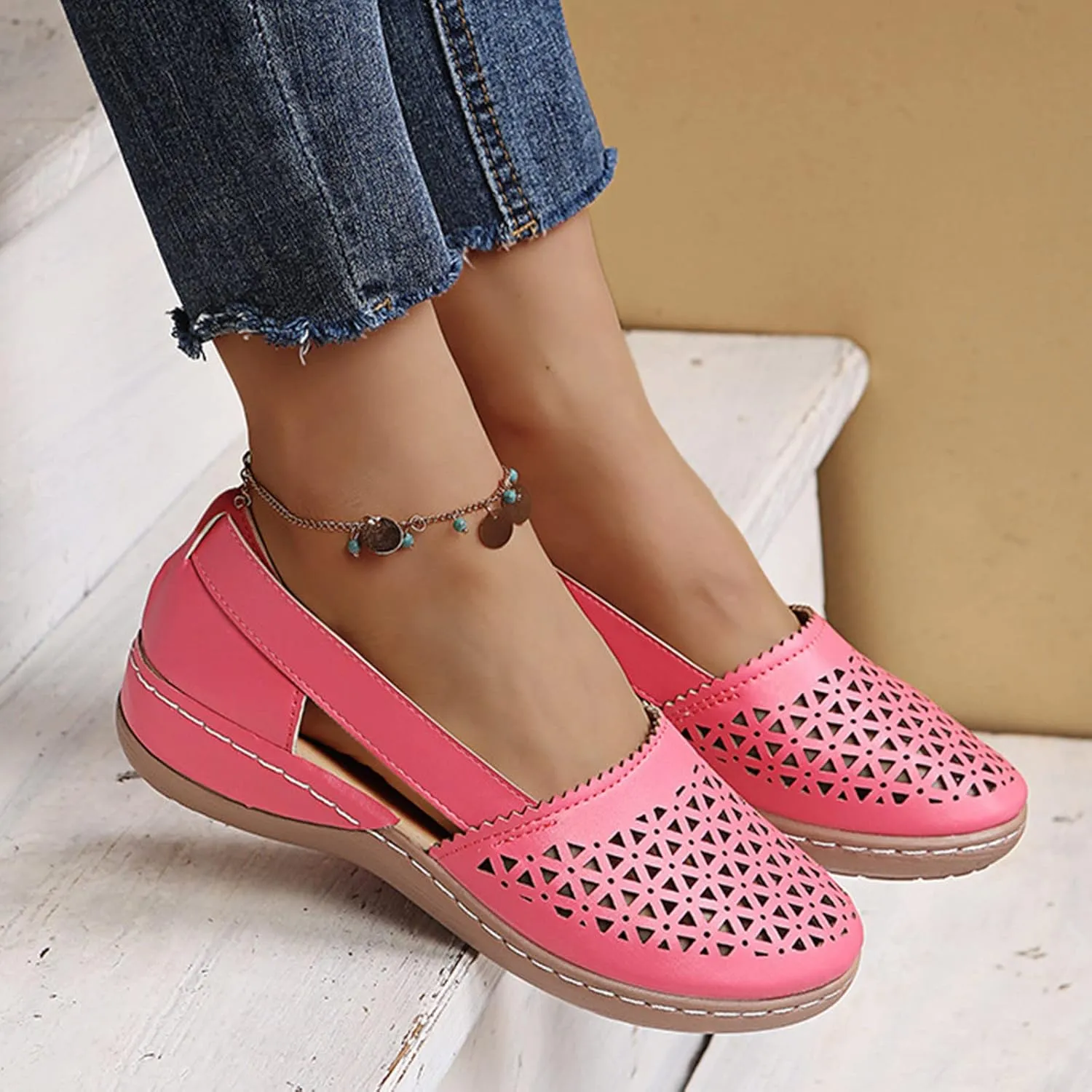 Hollow Out Sandals for Women Fashion Black Beach Shoes Solid Color Magnolia Aster Loafer Flat Workout Dressy