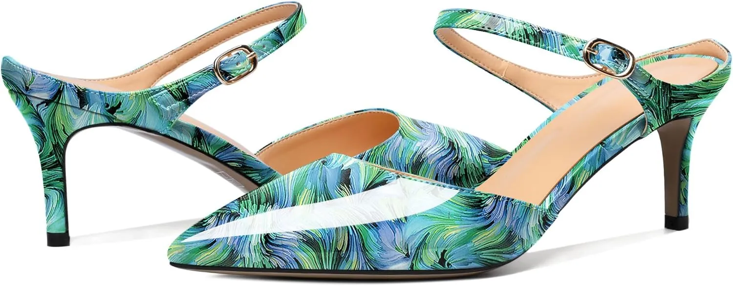 Joseywade Women Mules Low Kitten Heel Mules Slip On Heeled Sandals Cloesd Pointed Toe Dress Pumps Backless Dress Shoes 2.5 Inch