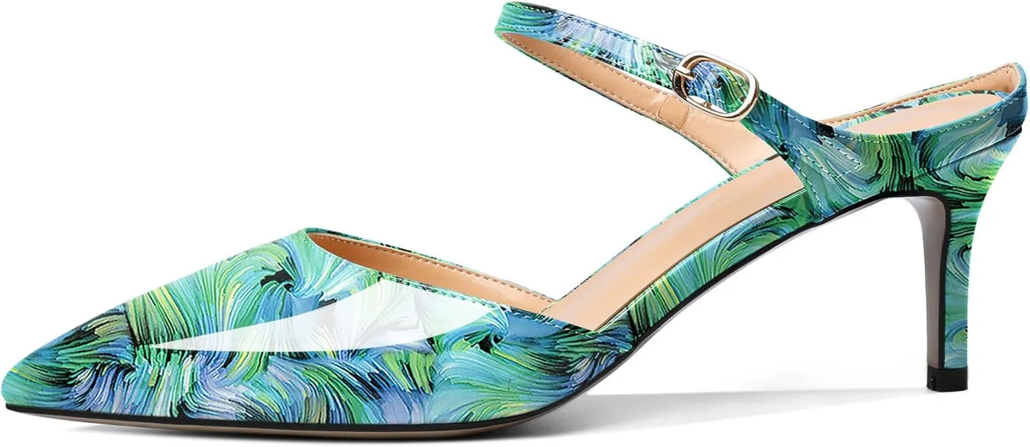 Joseywade Women Mules Low Kitten Heel Mules Slip On Heeled Sandals Cloesd Pointed Toe Dress Pumps Backless Dress Shoes 2.5 Inch