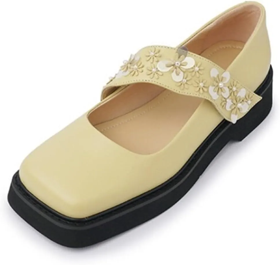 Loafers for Women Genuine Leather Square Toe Chunky Heels Pumps for Women Stylish Fall Spring Dress Shoes