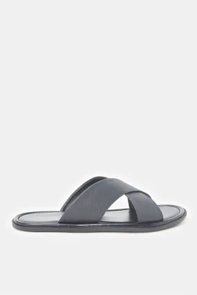 Men Navy Textured Criss Cross Sandal