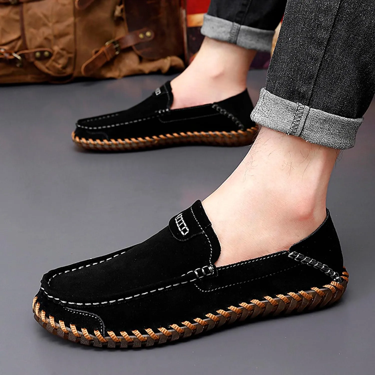 Men's Summer Soft Suede Loafers Penny Shoes Flat Comfortable Driving Shoes Anti Slip Boat Shoes Outdoor Casual Shoes for Men