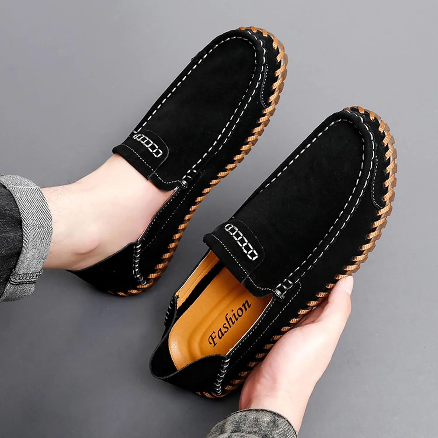 Men's Summer Soft Suede Loafers Penny Shoes Flat Comfortable Driving Shoes Anti Slip Boat Shoes Outdoor Casual Shoes for Men
