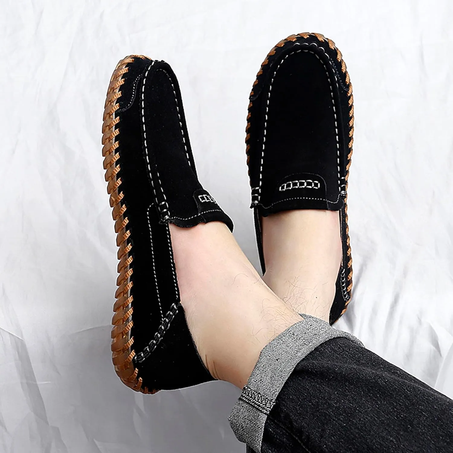 Men's Summer Soft Suede Loafers Penny Shoes Flat Comfortable Driving Shoes Anti Slip Boat Shoes Outdoor Casual Shoes for Men