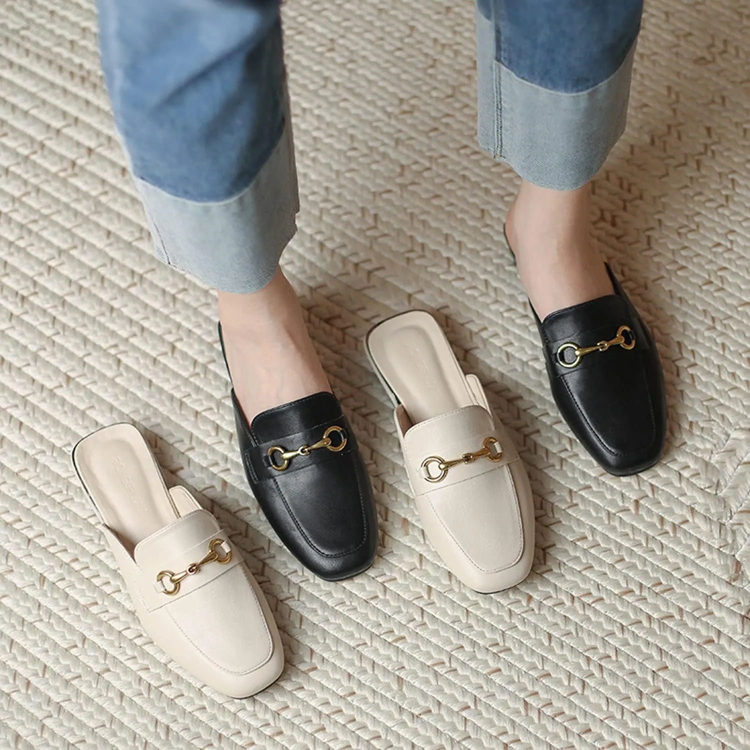 Minishion Summer Mules Shoes for Women Casual Heeled Loafers Slides