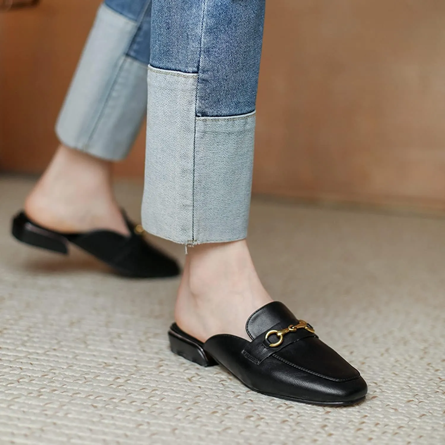 Minishion Summer Mules Shoes for Women Casual Heeled Loafers Slides