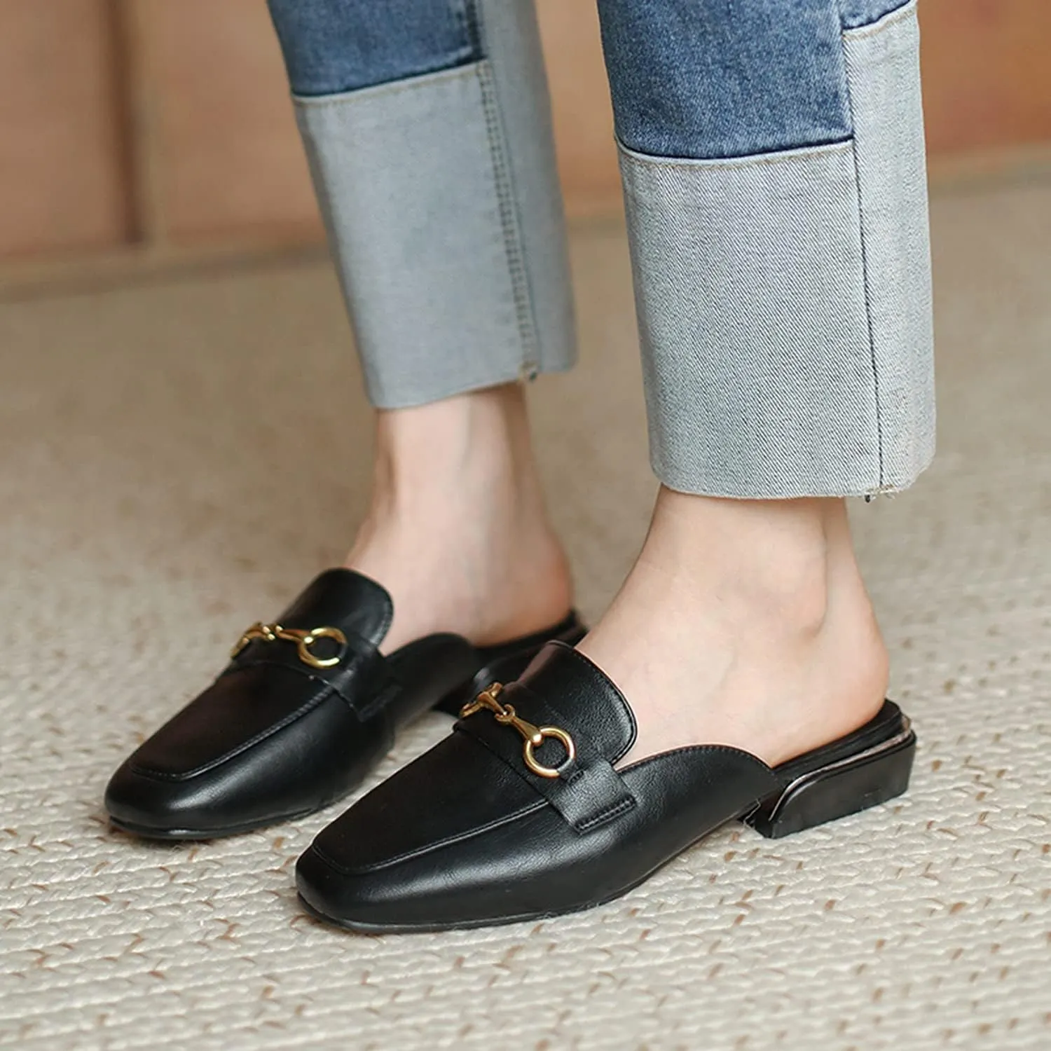 Minishion Summer Mules Shoes for Women Casual Heeled Loafers Slides