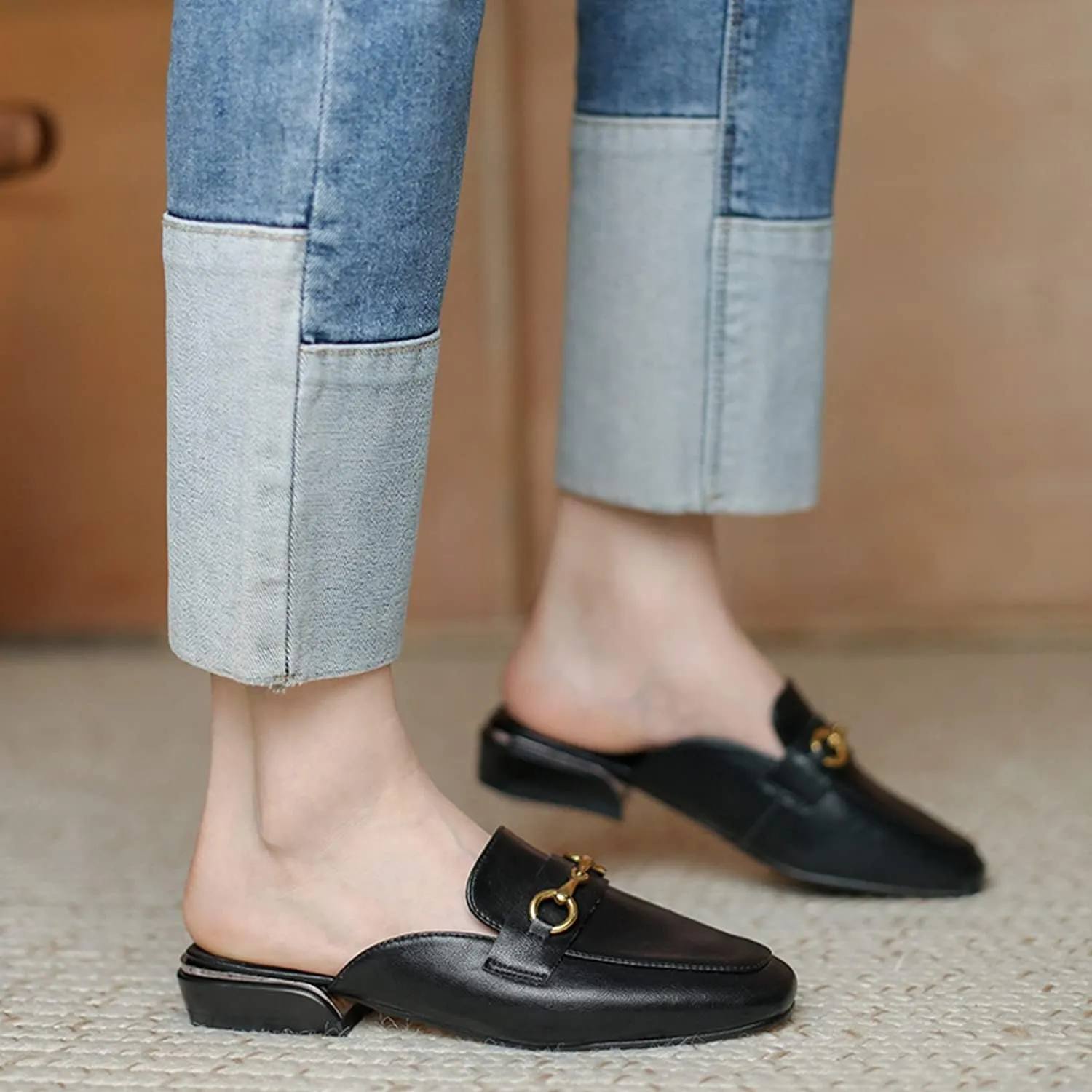 Minishion Summer Mules Shoes for Women Casual Heeled Loafers Slides