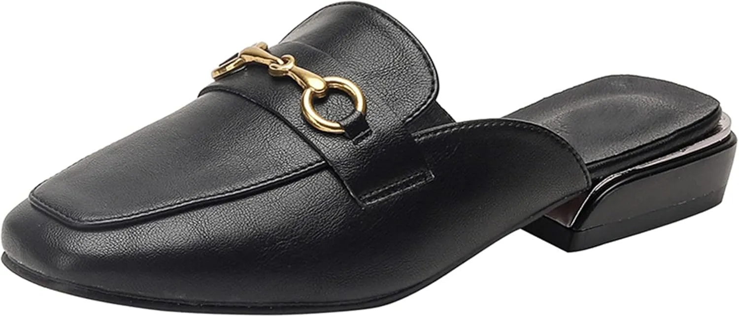 Minishion Summer Mules Shoes for Women Casual Heeled Loafers Slides