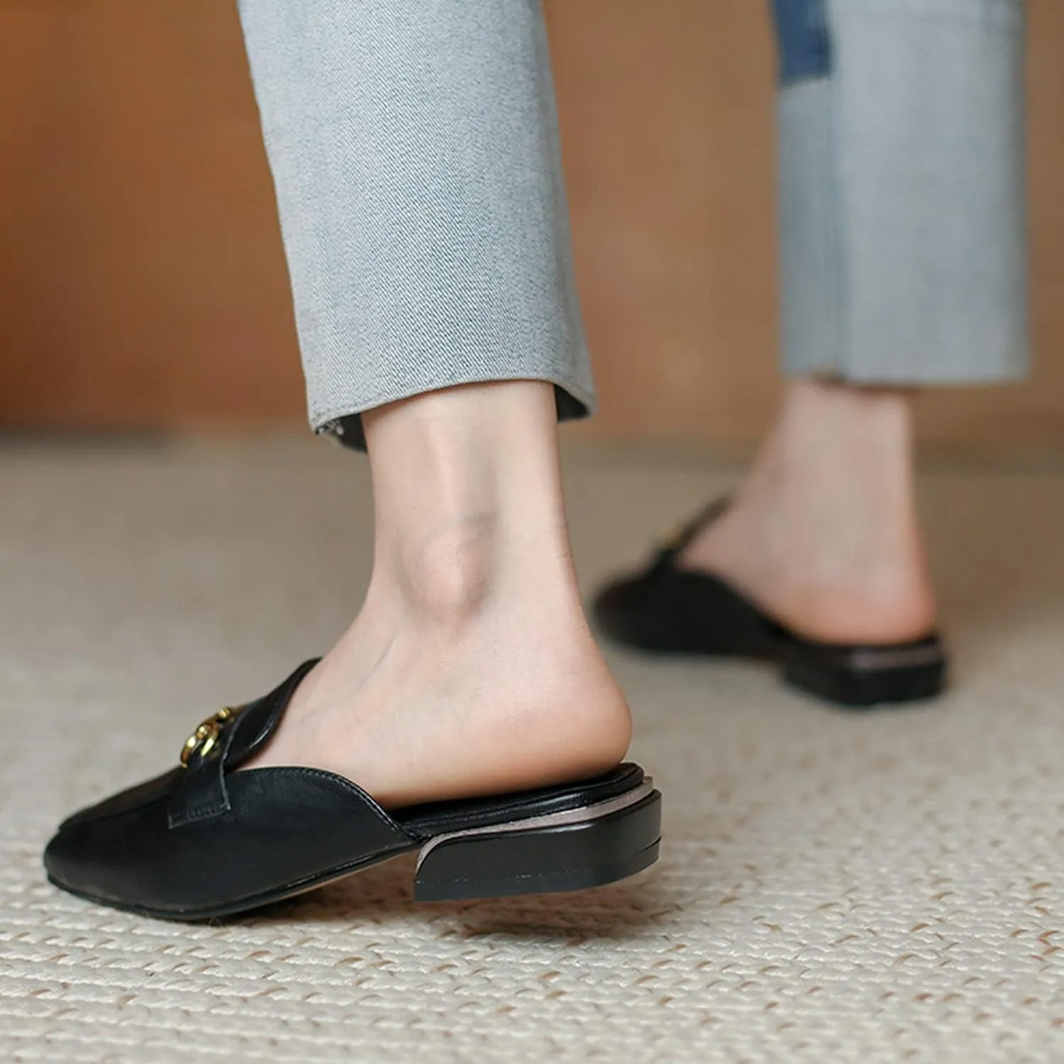 Minishion Summer Mules Shoes for Women Casual Heeled Loafers Slides