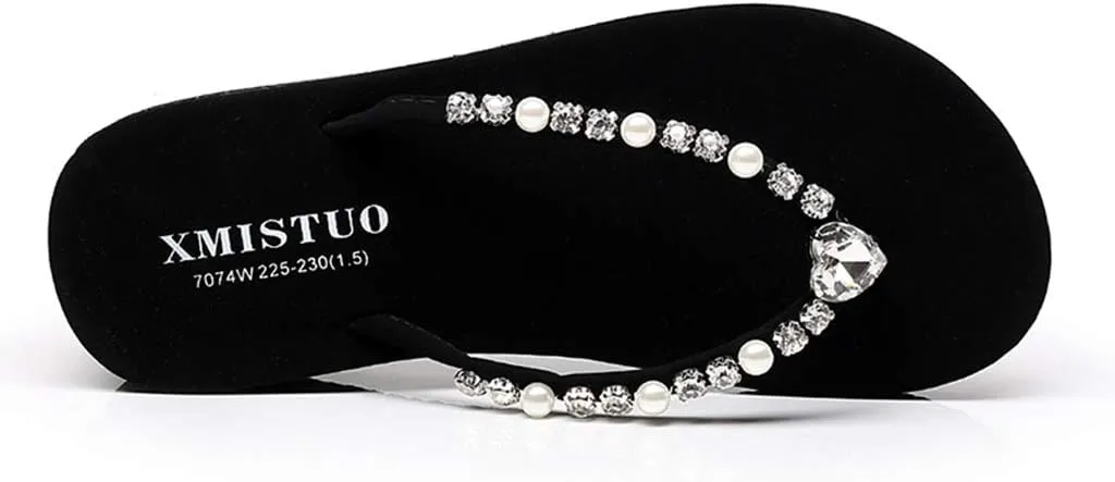 MIOKE Women's Sparkly Rhinestone Flat Flipflops Fashion Summer Beach Comfort Anti-Slip Pool Thong Sandals