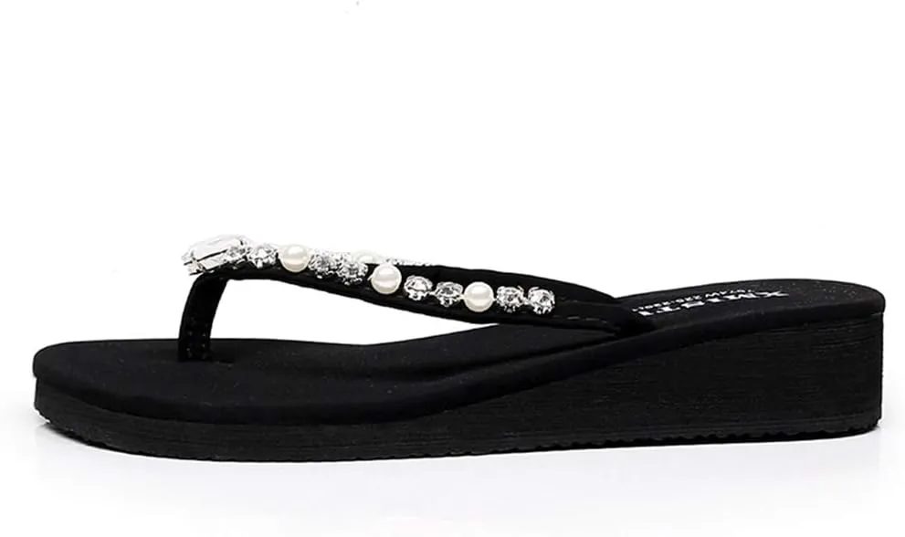MIOKE Women's Sparkly Rhinestone Flat Flipflops Fashion Summer Beach Comfort Anti-Slip Pool Thong Sandals