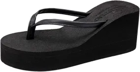 MIOKE Women's Wedge High Heel Flipflops Sandals Platform Summer Beach Nonslip Comfort Casual Thong Sandal