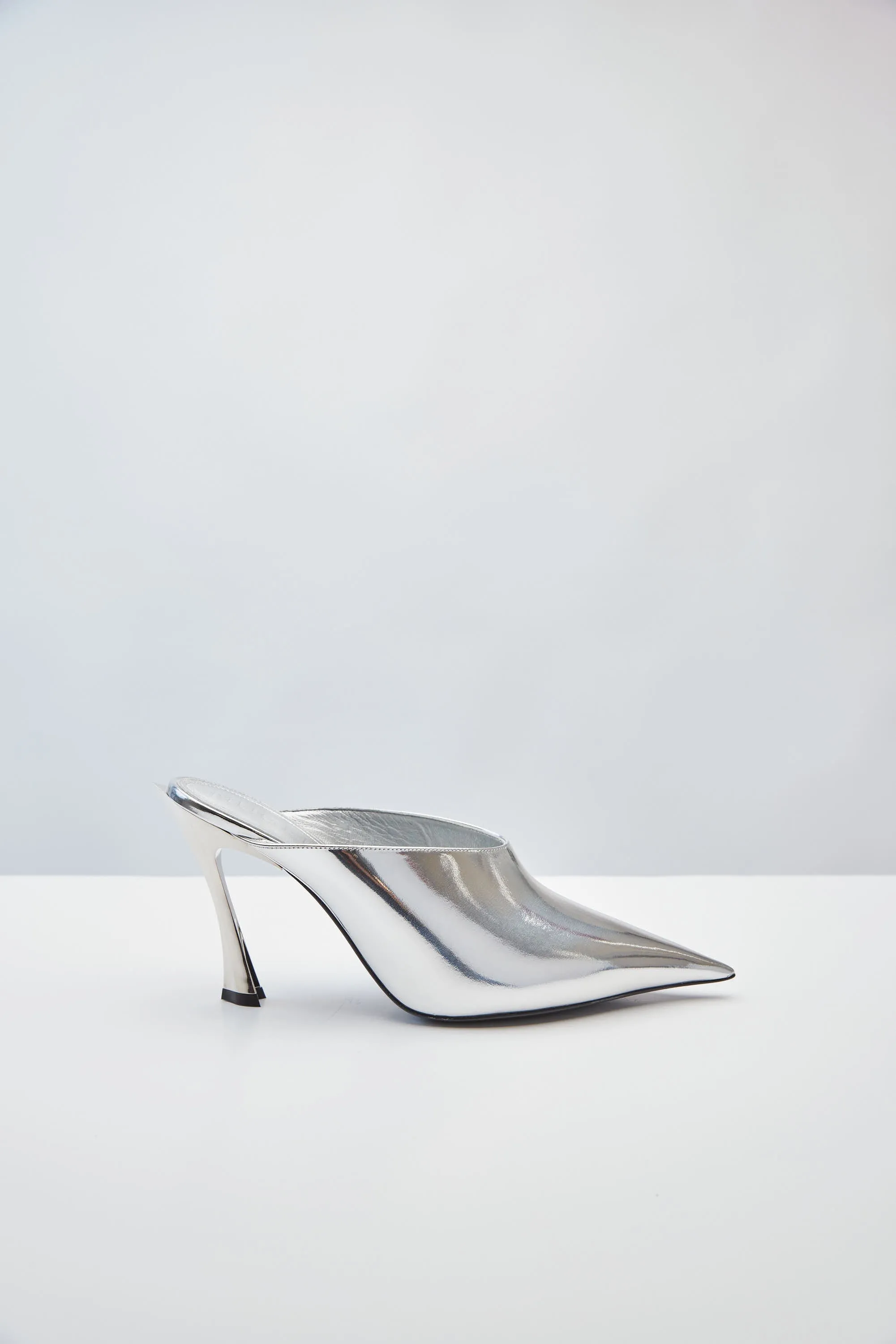 Mugler Metallic Chrome Leather Mule
