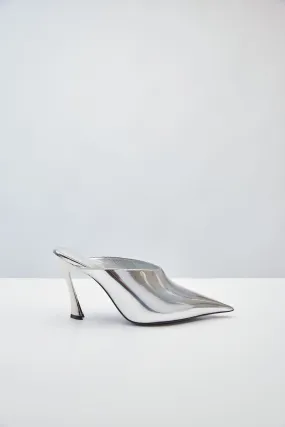 Mugler Metallic Chrome Leather Mule