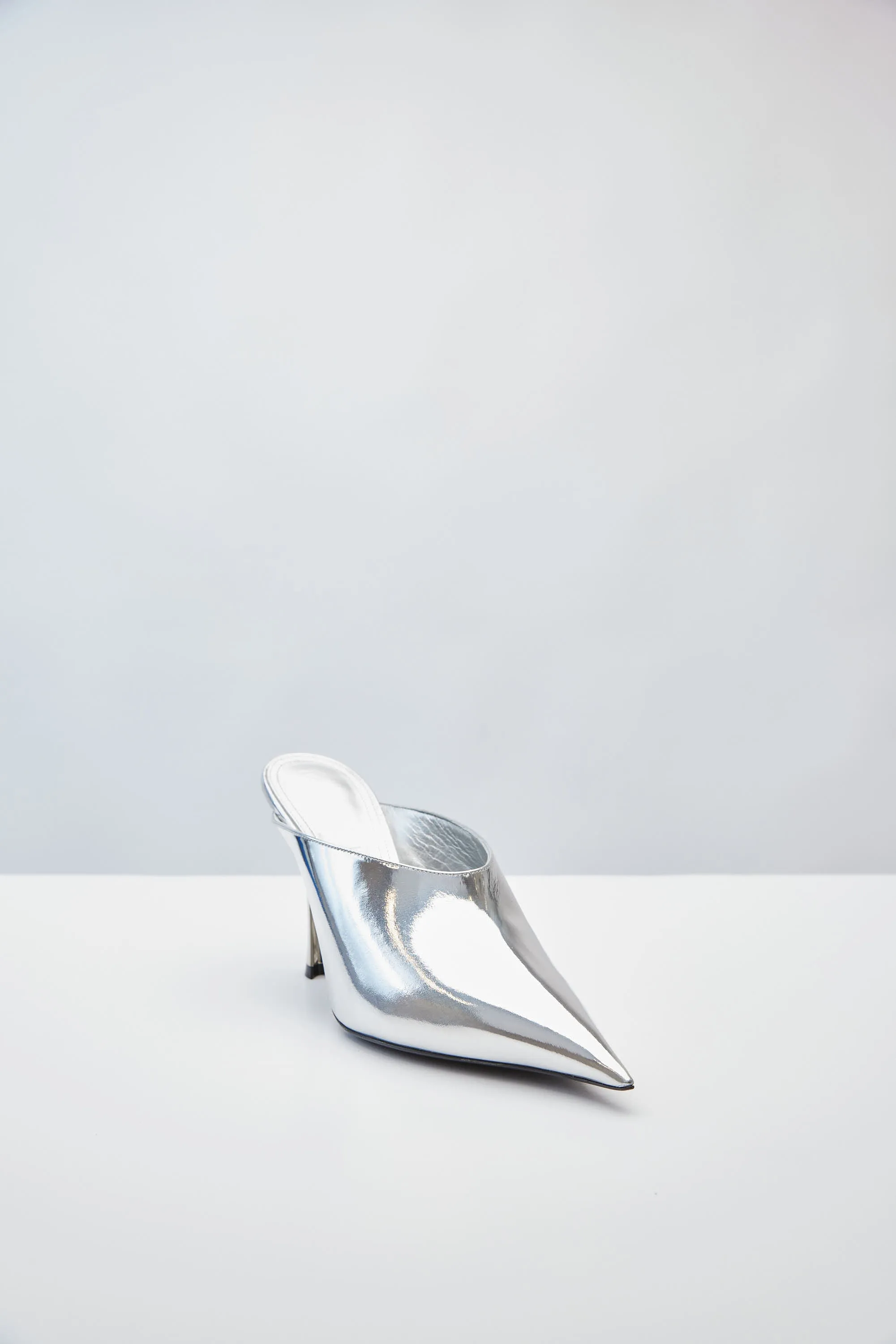 Mugler Metallic Chrome Leather Mule