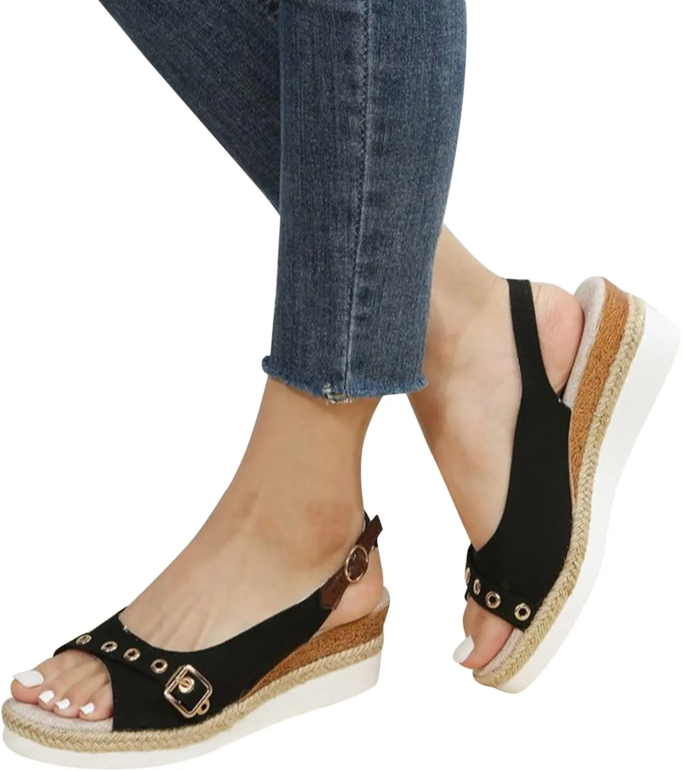 Orthopedic Wedge Sandals for Women Dressy Summer,Canvas Open Toe Platform Sandals Casual Slingback Slip On Sandals