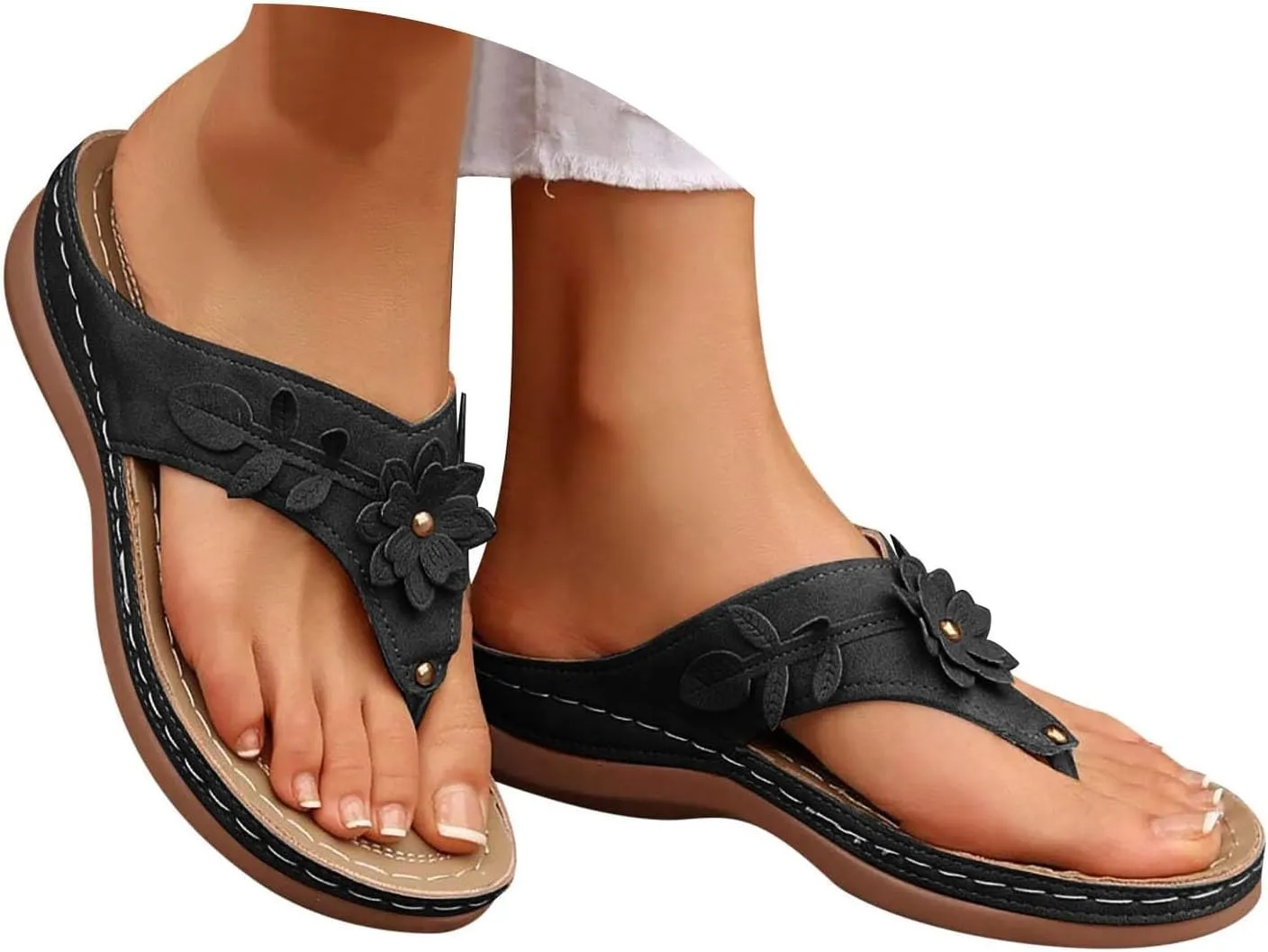 Orthopedic Wedge Sandals for Women Summer Dressy 2025 Flat Open Toe Platform Sandals Casual Flip Flops for Women with Arch Support Silppers Comfortable Slip on Sandals Beach Sandals Dress Shoes