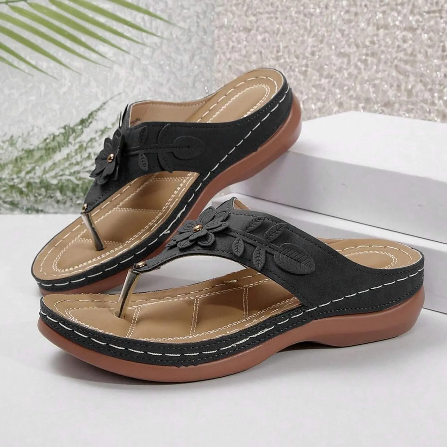 Orthopedic Wedge Sandals for Women Summer Dressy 2025 Flat Open Toe Platform Sandals Casual Flip Flops for Women with Arch Support Silppers Comfortable Slip on Sandals Beach Sandals Dress Shoes