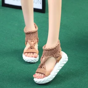 Pure Color Knitting Wool Sandal Shoes
