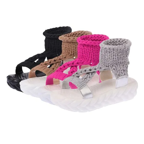 Pure Color Knitting Wool Sandal Shoes
