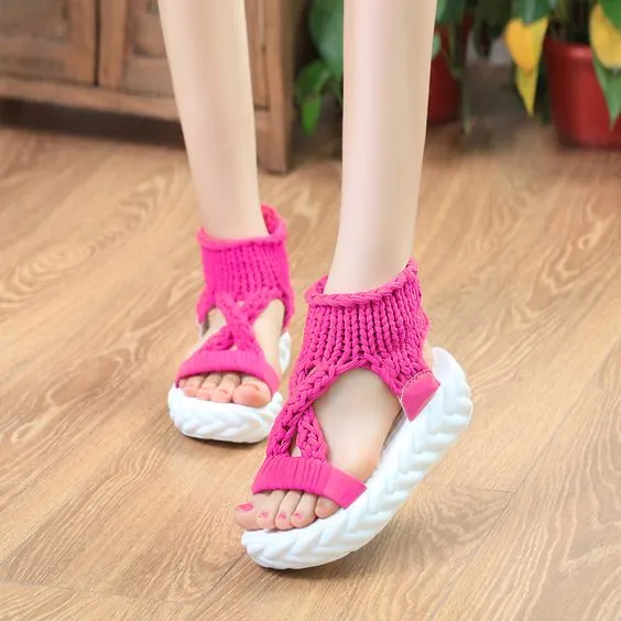 Pure Color Knitting Wool Sandal Shoes