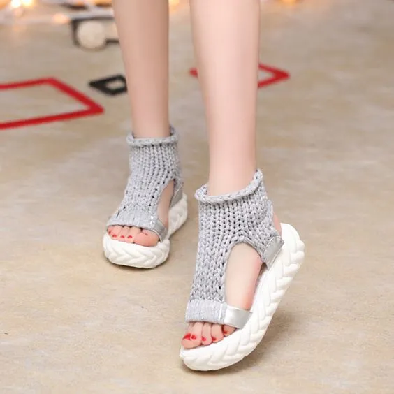 Pure Color Knitting Wool Sandal Shoes