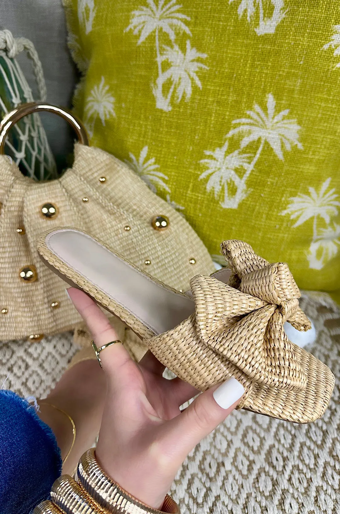 Raffia Bowtie Sandals