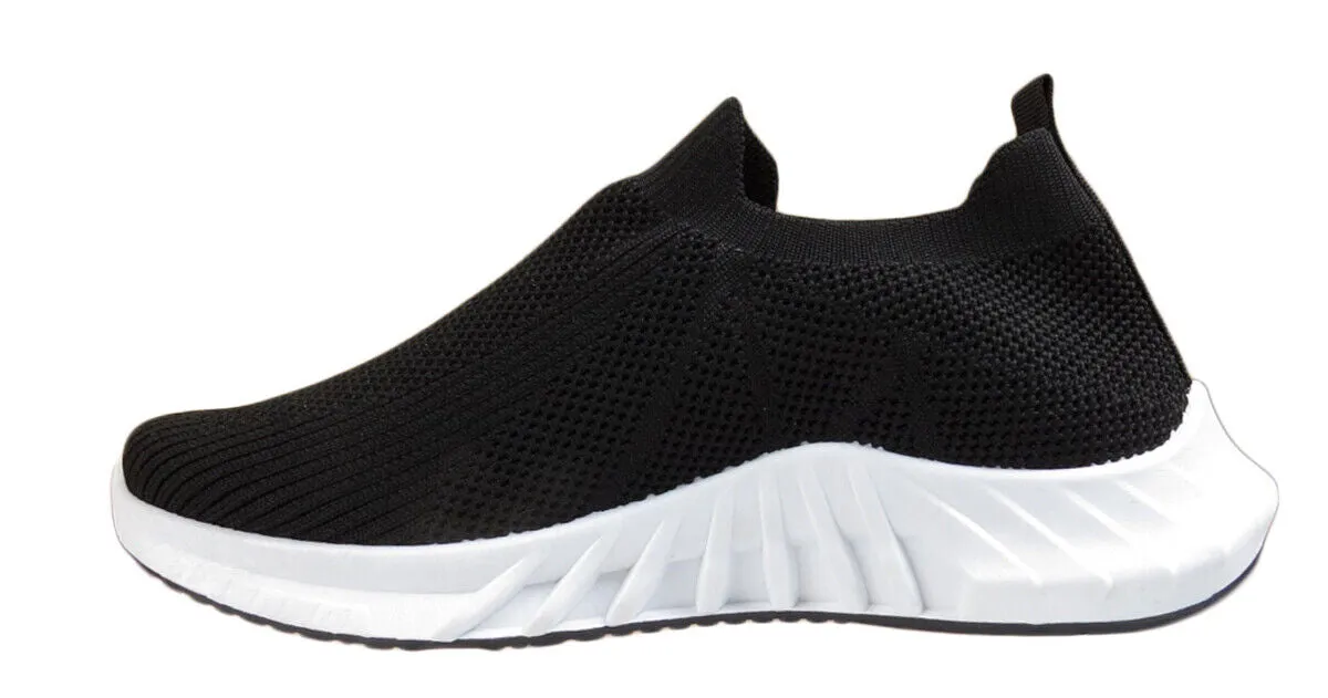 Ronda Womens Ladies Slip On Sports Trainers Sneakers Shoes Black / White