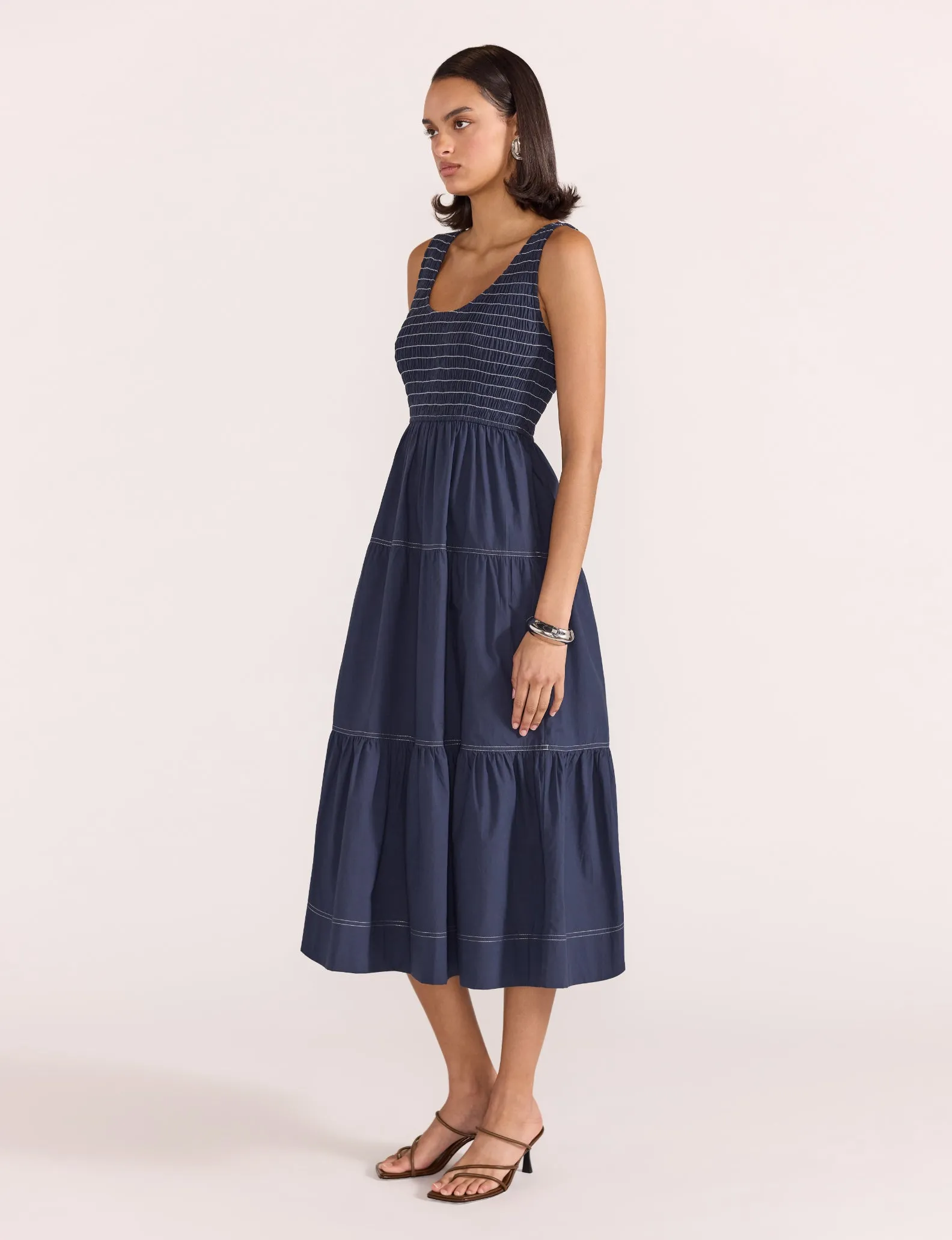 Staple the Label - Asta Shirred Midi Dress Navy