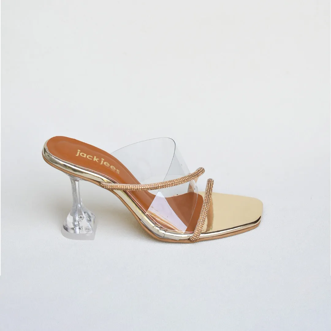 Strappy Acrylic Heels Golden