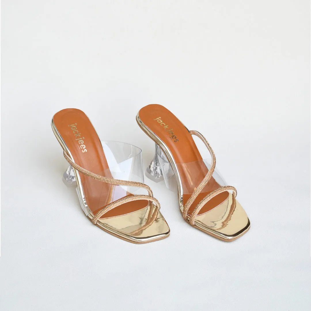 Strappy Acrylic Heels Golden