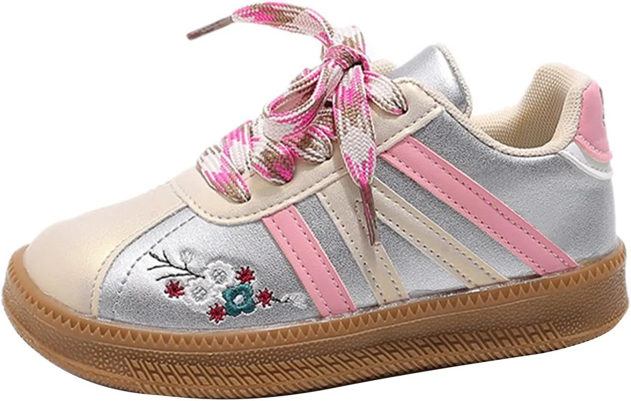 Toddler Kids Casual Sneakers Breathable Non-Slip Tennis Walking Shoes Embroidery Leather Suede Fabric Flats Sneakers
