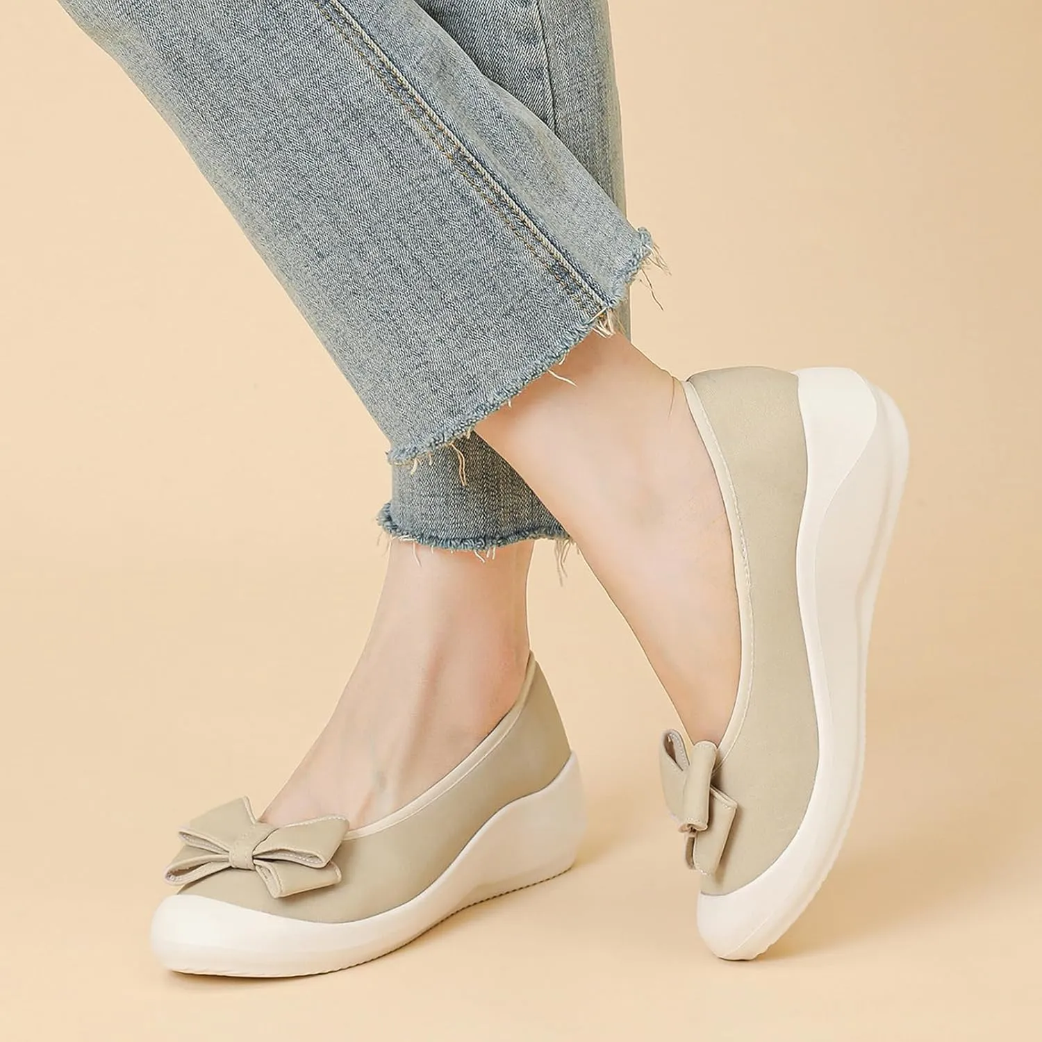 Women's Elasticity Knit Bow Knot Wedge Orthopedics Loafers Lightweight Breathable Round Toe Backless Soft Sole Platform Comfortable Slip On Casual Dressy Walking Shoes for Party Work
