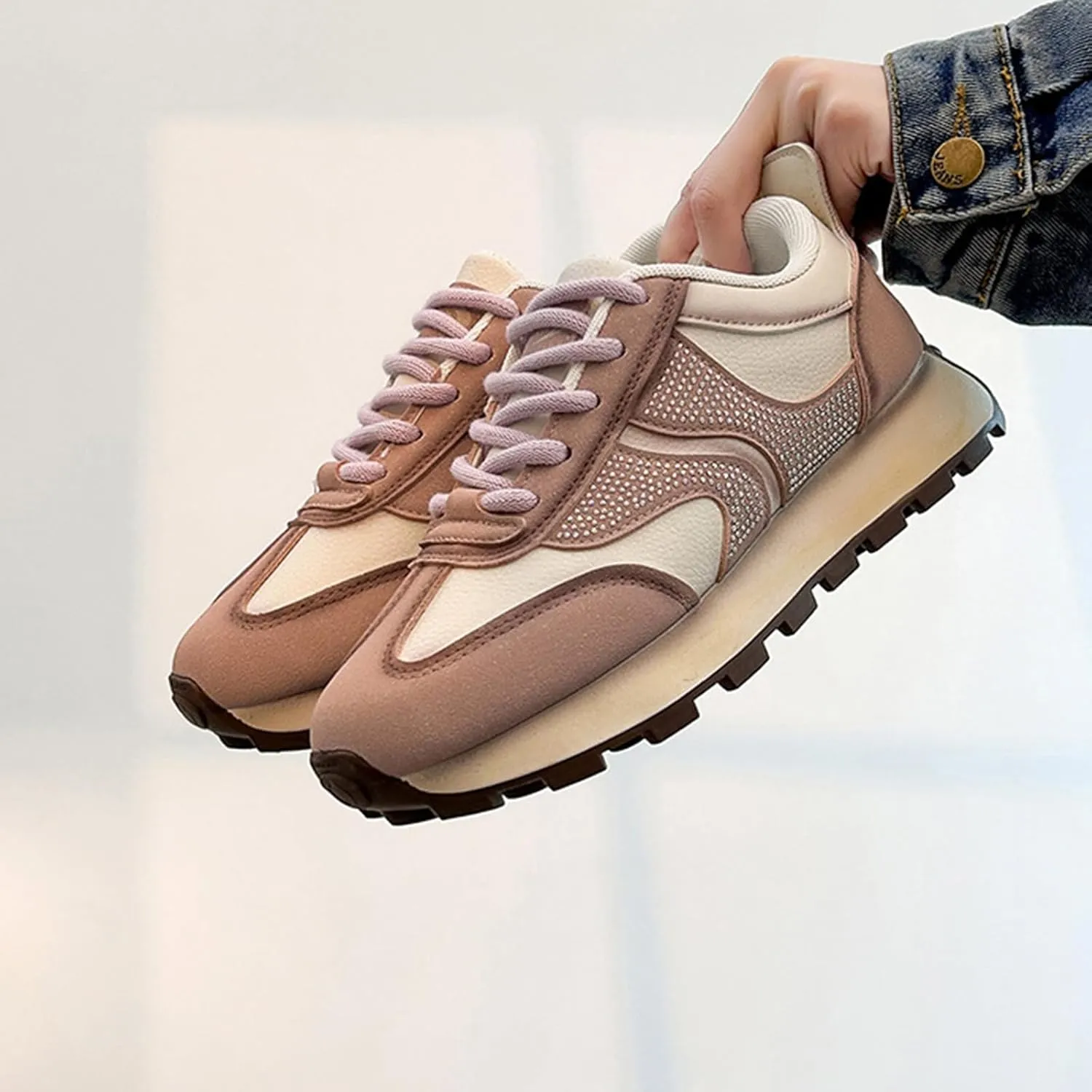 Women's Fashion Dad Sneakers Platform Trainers Lace-up Breathable Running Shoes for Casual Autumn Wear,Pink-38