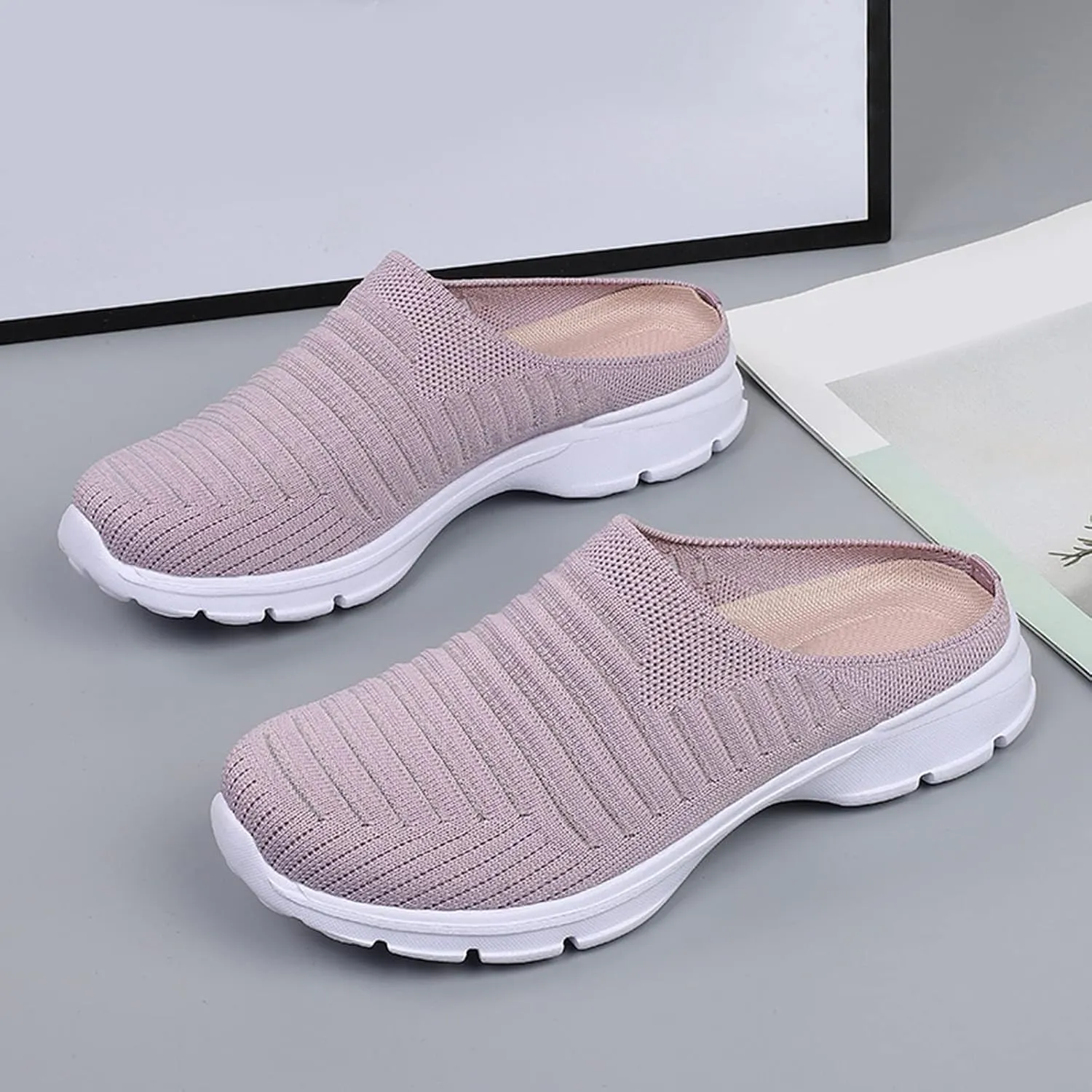 Womens Mesh Mules Orthopedic Sneakers for Women Arch Support Breathable Lightweight Running Shoes Comfortable Slip On Walking Shoes