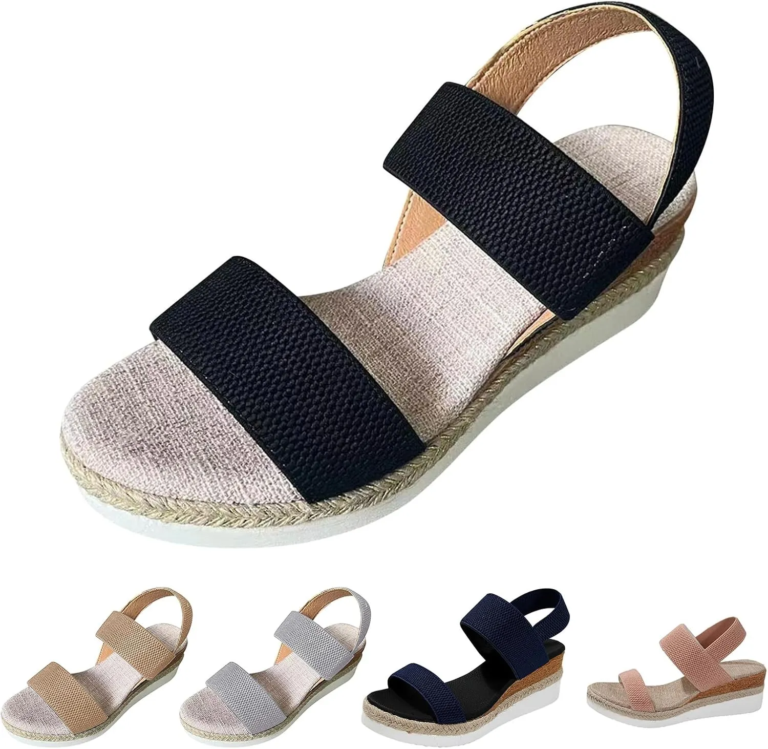 Womens Orthotic Sandals Summer Peep Toe Zipper Chunky Heeled Sandals Round Toe Wedge Sandal Beach Dress Shoes