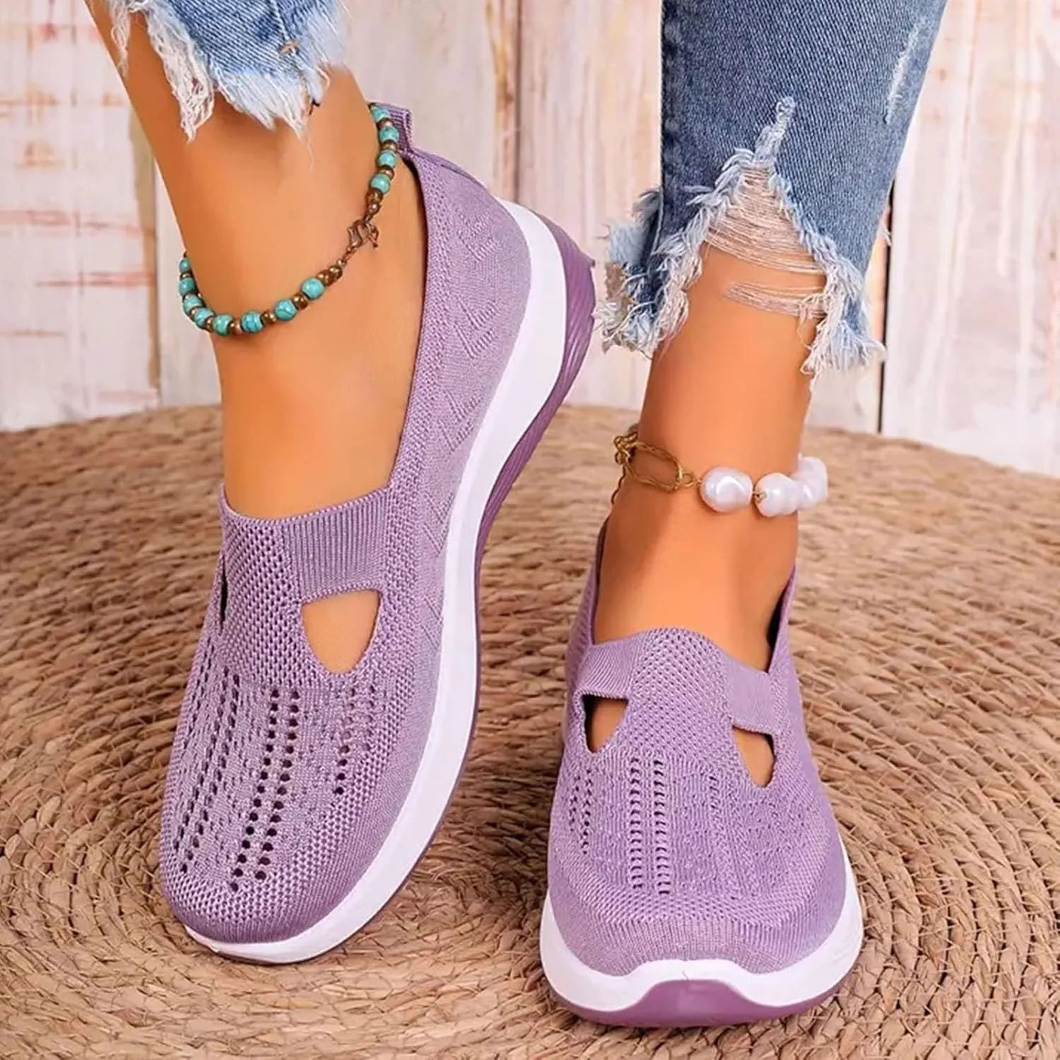 Womens Walking Shoes Slip On Sneakers Casual Comfortable Mesh Tennis Shoes Arch Support Non-Slip Orthopedic Sneakers