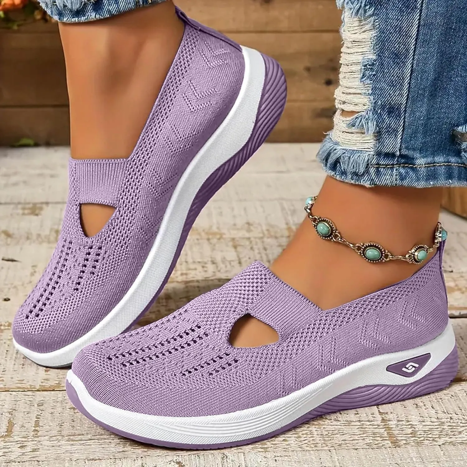 Womens Walking Shoes Slip On Sneakers Casual Comfortable Mesh Tennis Shoes Arch Support Non-Slip Orthopedic Sneakers